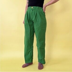 Big Bud Press Women’s Classic Cotton Twill Pleated Trousers In Kelly Green M